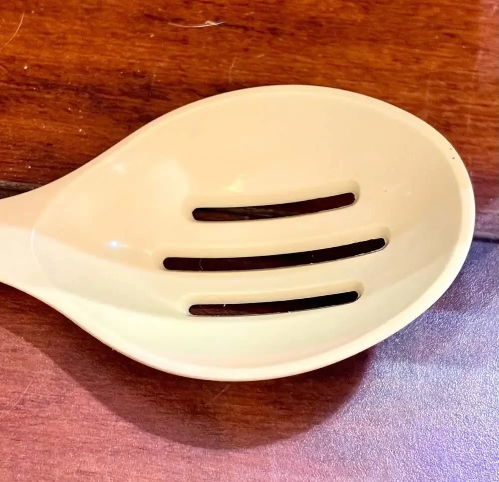 Vintage Beige Plastic Slotted Serving Spoon Made in USA